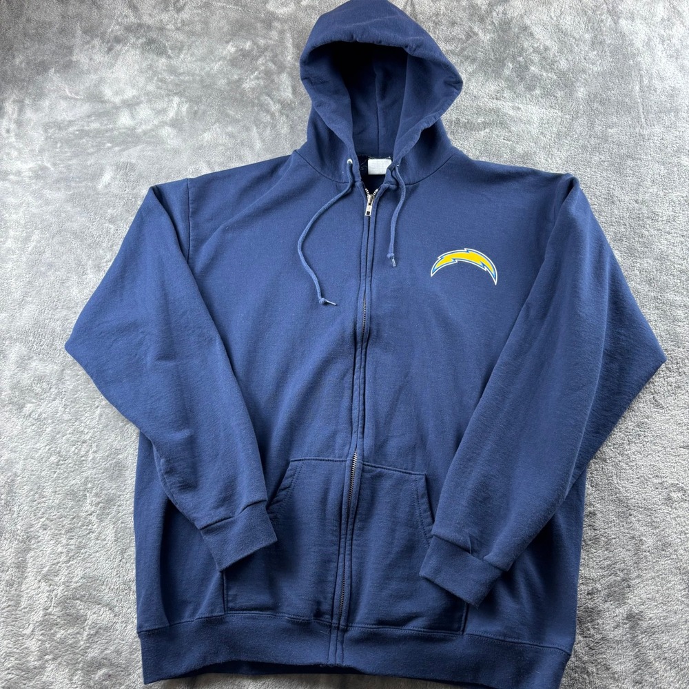 NFL Chargers Full Zip Hoodie Size Large Navy Blue Mens Gameday Fleece Sweatshirt - Picture 2 of 9